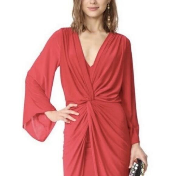 MISA Los Angeles Teget Mini Dress Bell Sleeve Draped Cocktail Small Coral - Picture 1 of 13